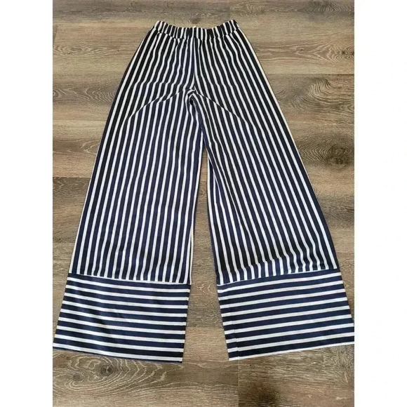 Zara‎ Striped Navy Wide Leg Pants size small #8 - Picture 1 of 4